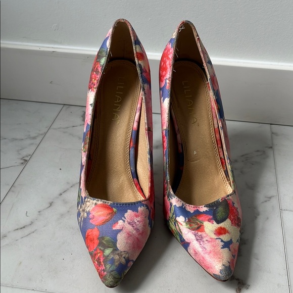 Liliana Shoes - Liliana Pink and Blue Floral Heels
